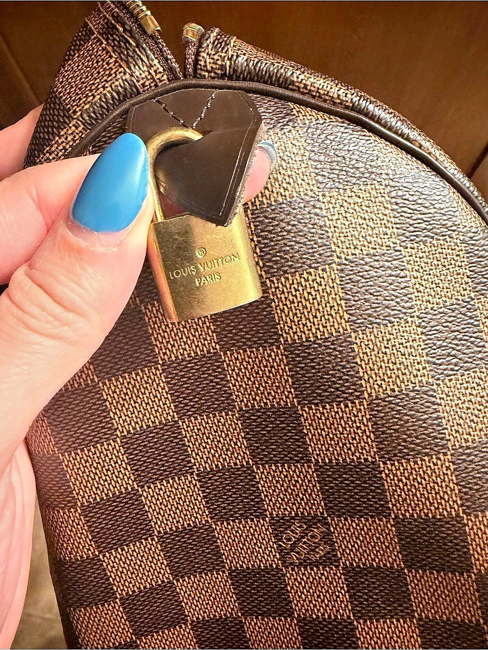 Louis Vuitton Damier Ebene Speedy 30 Satchel in Brown & Gold - Picture 5 of 7